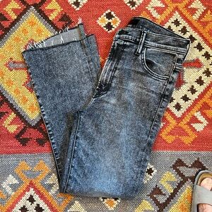 Mother The Insider Crop Step Fray Train Stops black gray ankle denim 29